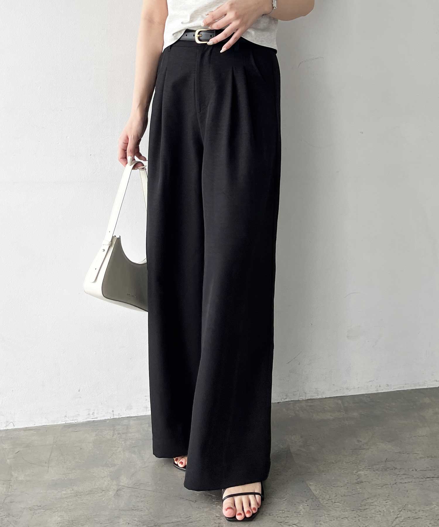ハイウエストスラックスタックワイドパンツ | ファッション通販サイト NUGU