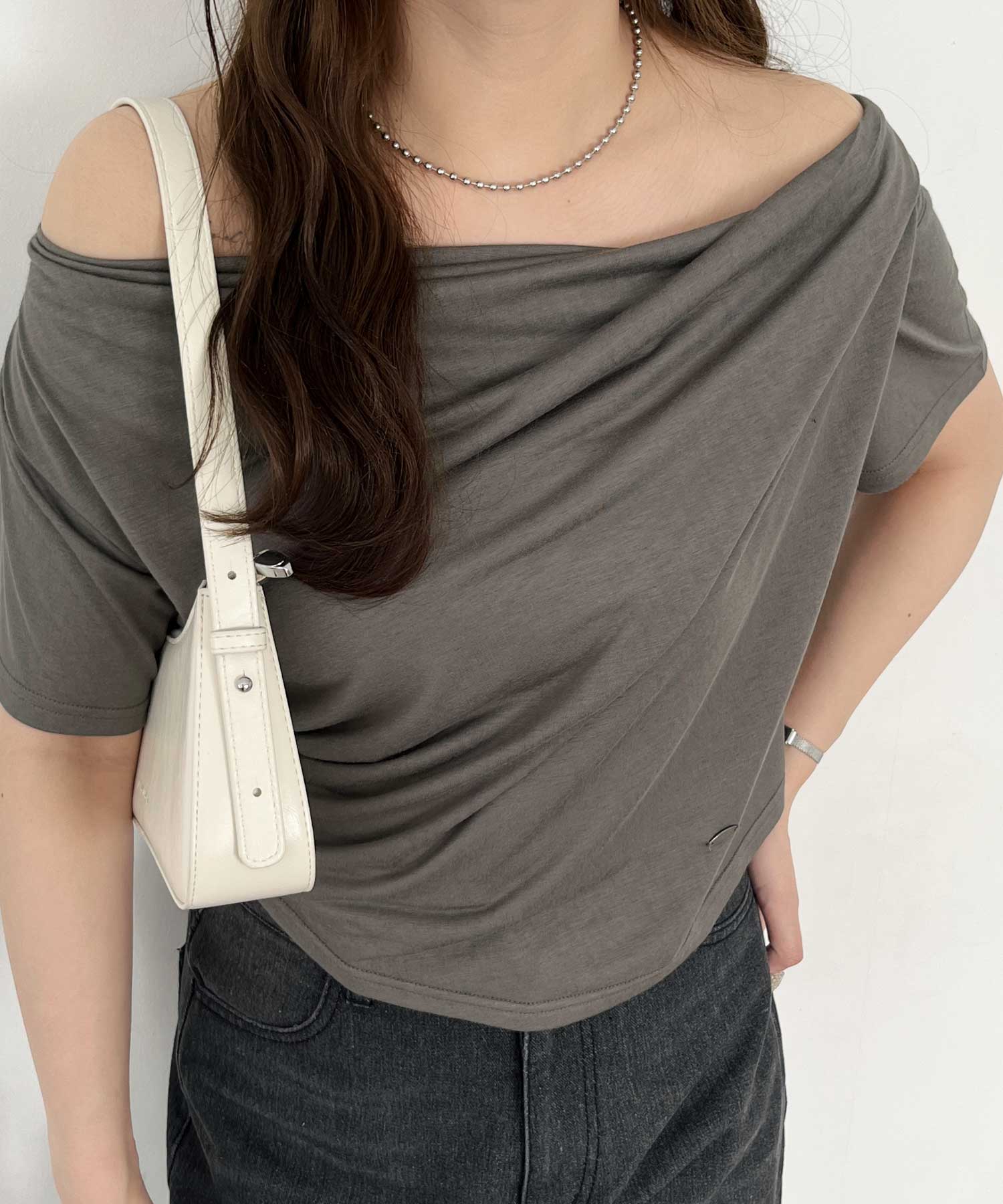 tシャツ オフショルドレープトップス レディース BLUEEAST tシャツ ドレープネックオフショルトップス レディース