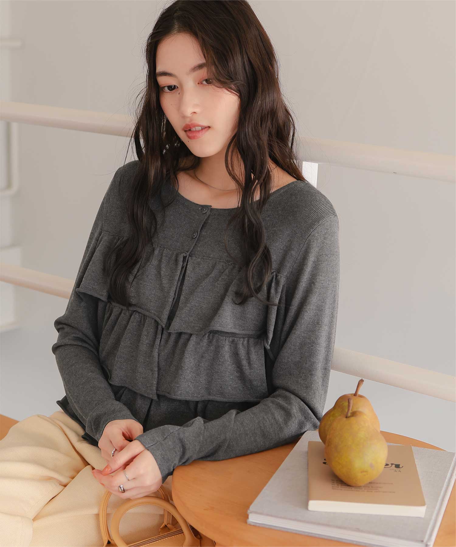 ティアードフリルニットカーディガン/トップス