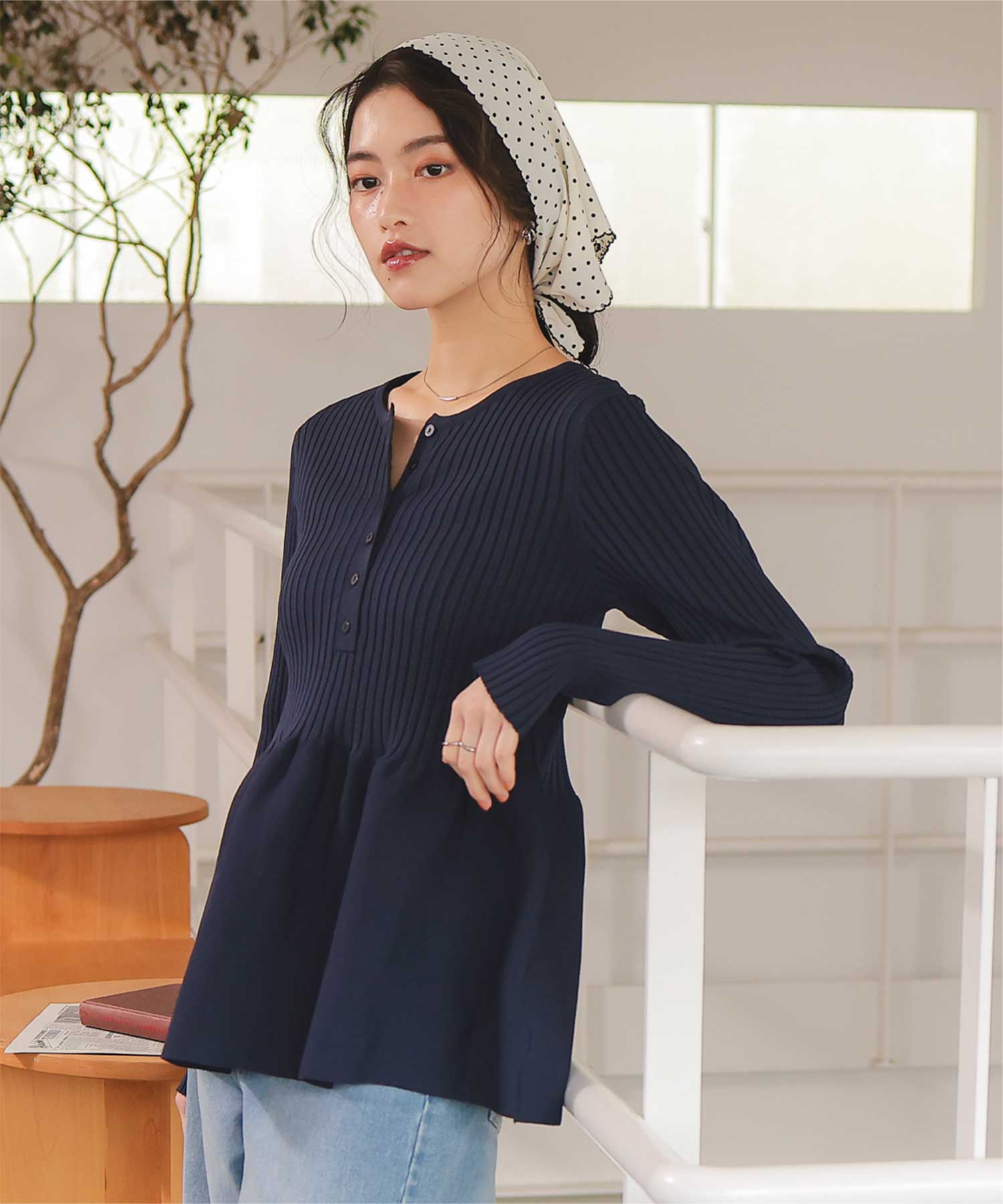 前後2wayヘンリーネックペプラムニットトップス | ファッション通販